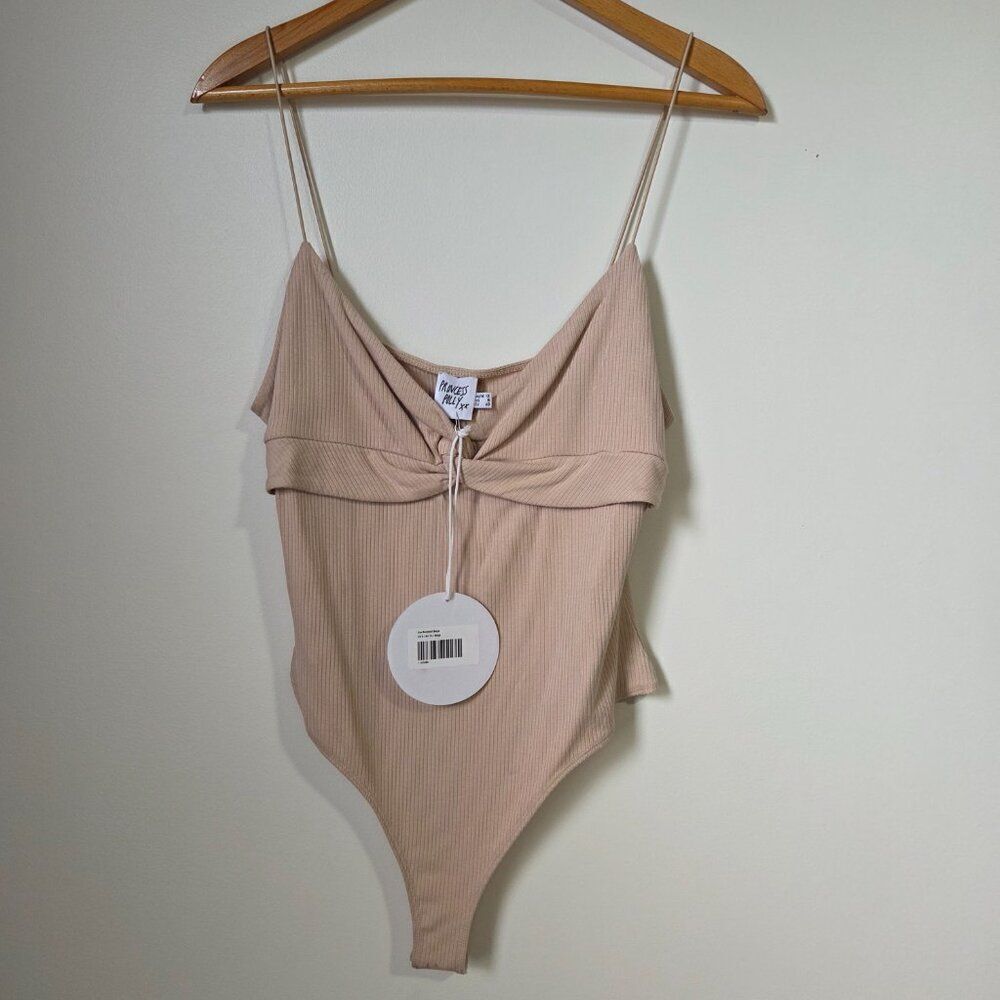 NWT POLLY PRINCESS NUDE/TAN TWIST FRONT RIBBED TANK BODYSUIT SIZE 8 / S-M